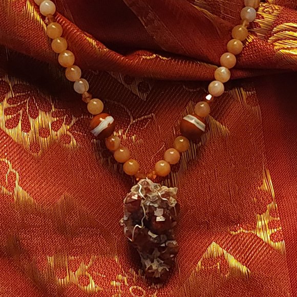 One of Kind Necklace Spessartine Garnet, Vintage-Made Carnelian - Picture 4 of 5